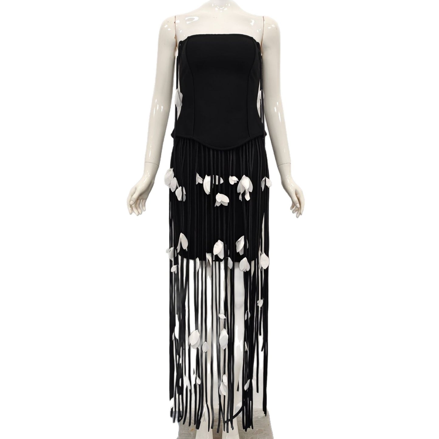 Women's European And American-style Sexy Strapless Tassel Bodycon Dress