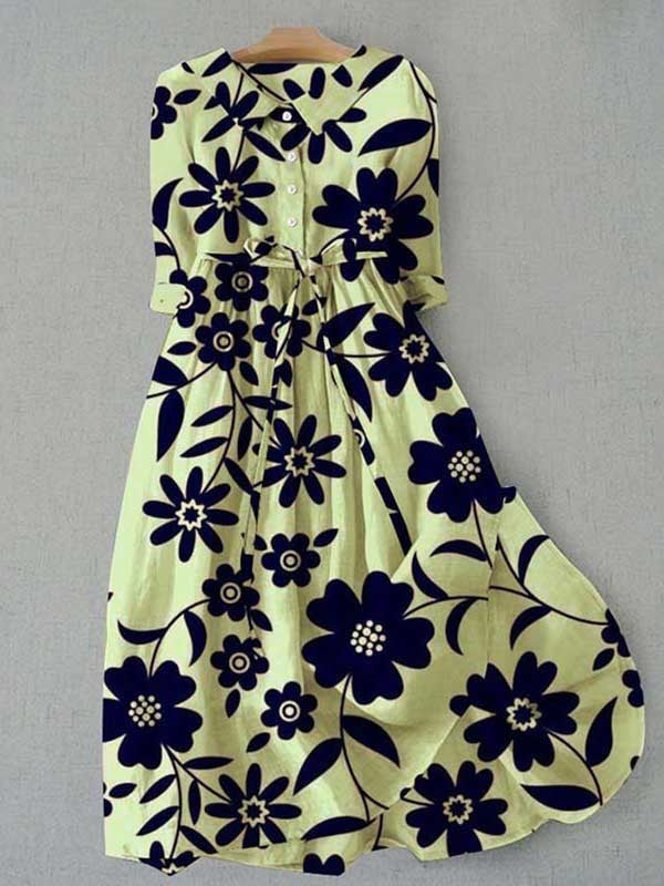 Womens Versatile Printed Casual Long Dress