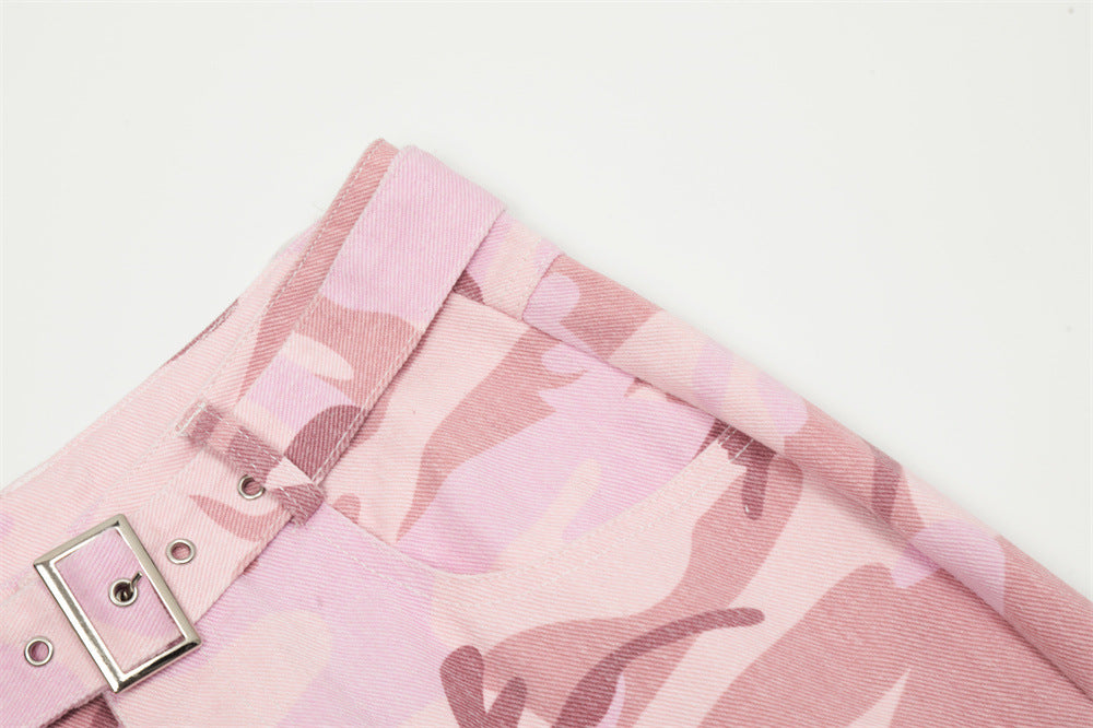 Female Stitching Edging Camouflage Bell-bottom Pants