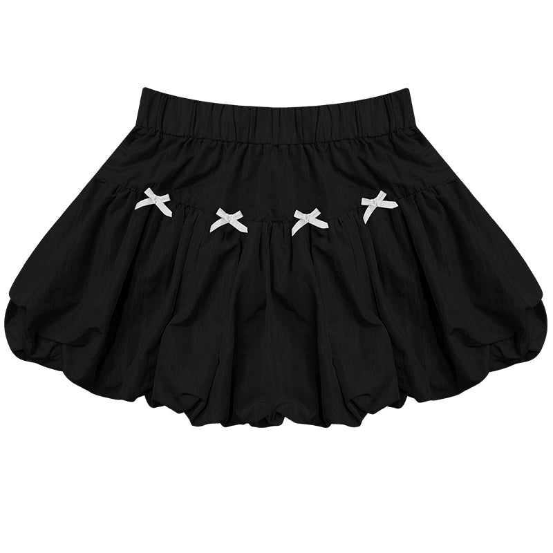 Bow Elastic Waist A- Line Bud Skirt