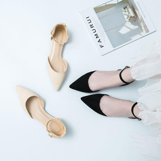 Nye spidse sandaler til kvinder med flad, lukket tårem i enkelt sort design