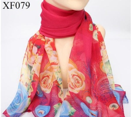 Spring And Autumn Print Chiffon Scarf Shawl