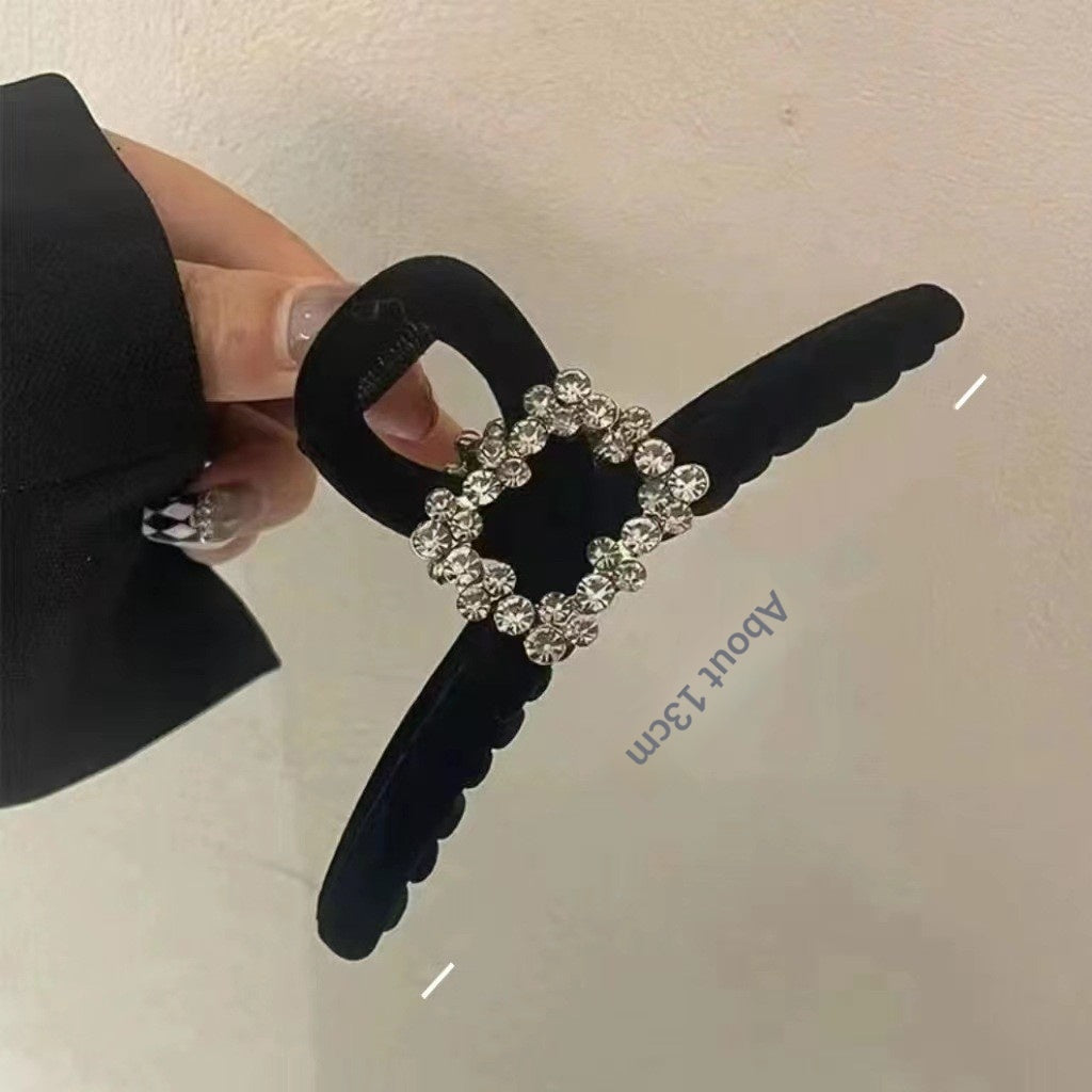 Large Black Hair Clip Back Of The Head Shark Style Headpiece With A Simple Flocked Design
