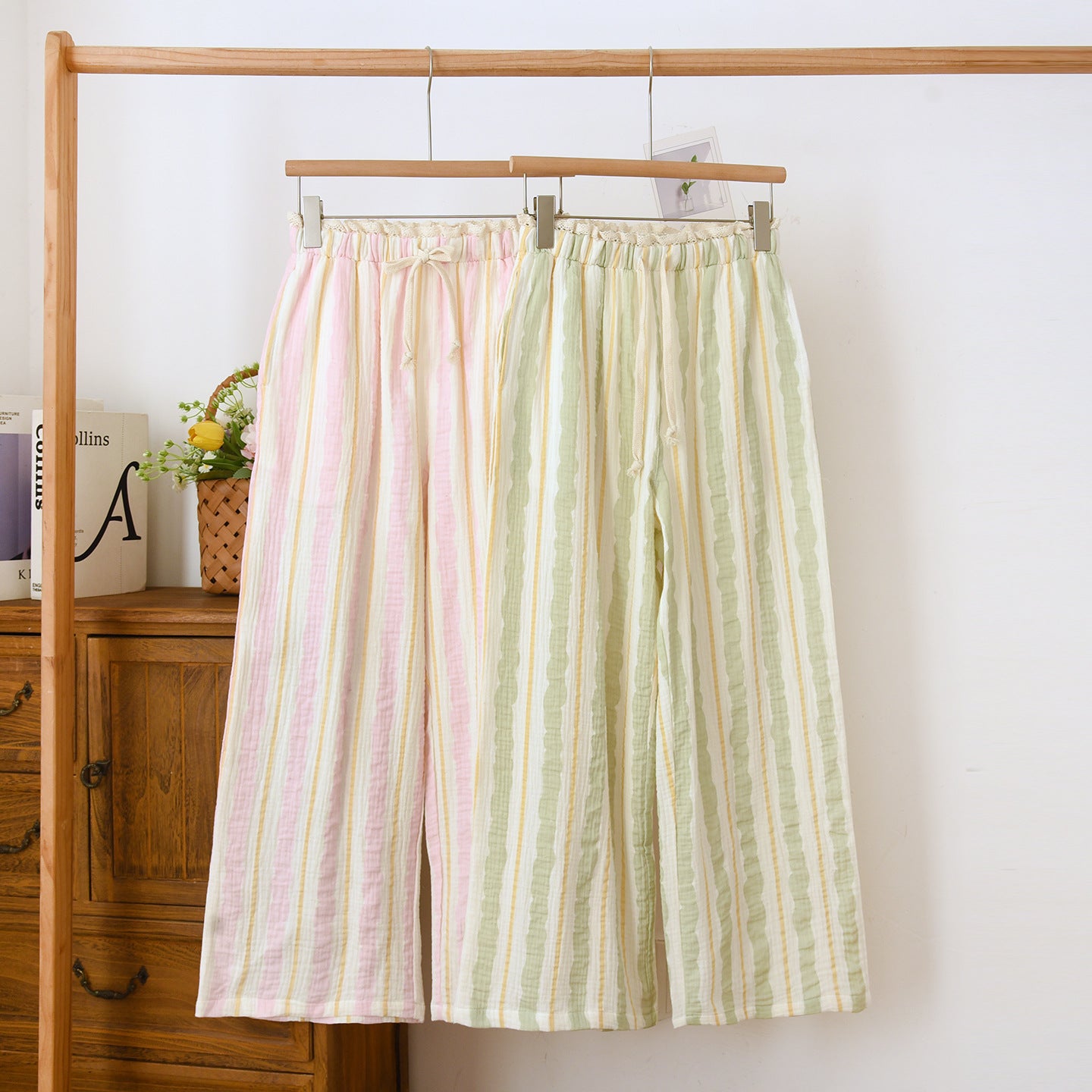 Womens Summer Washed Double-Layer Crepe Gauze Wide-Leg Pants