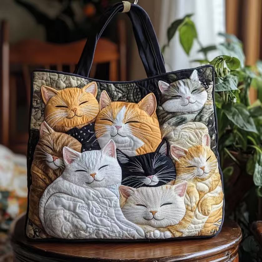 Creative, High-Capacity Tote Bag With Digital Print And Quilted Embroidery