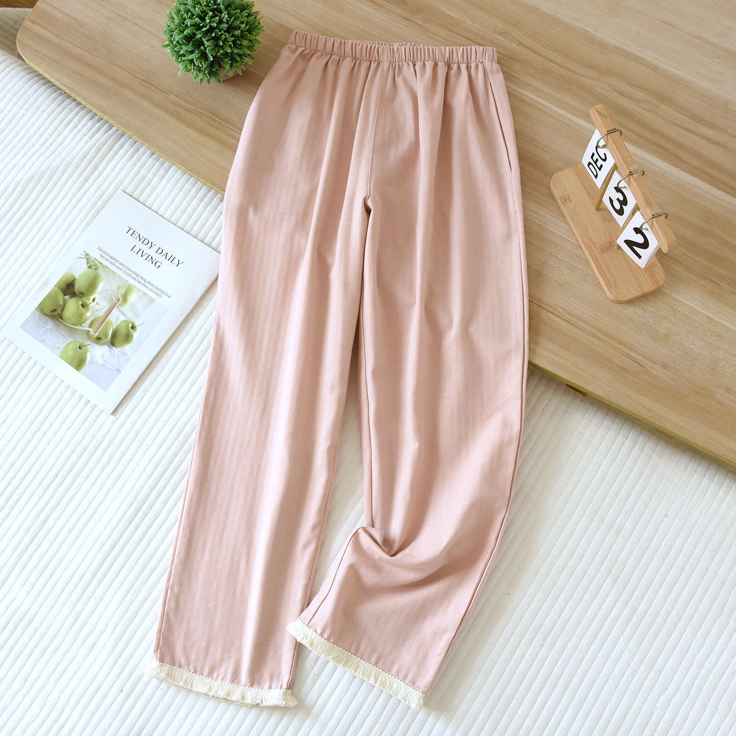 Lightweight Minimalist Springautumn Cotton Loungewear Pants Loose-fitting Long-length Design