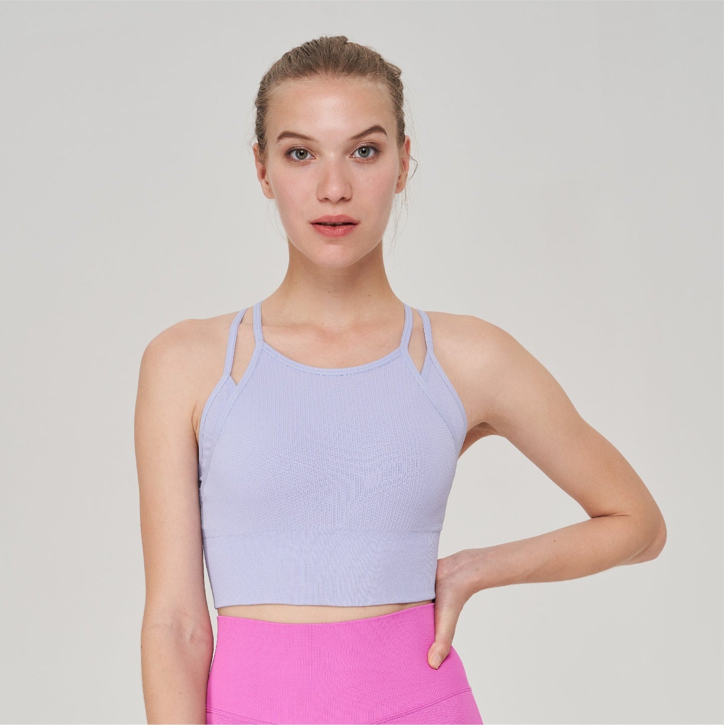 New Womens Sports Bra With A Faux Two-piece Design And Thin Shoulder Straps