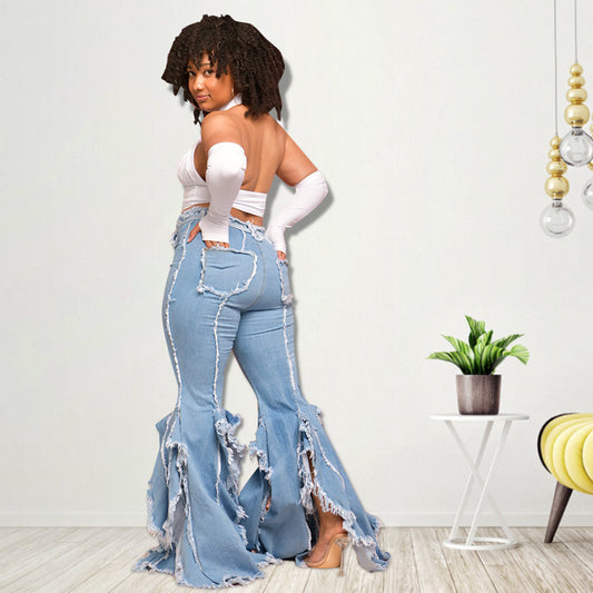 Fashion Sexy Ripped Holes Ordinary Washable Hollow Small Jeans