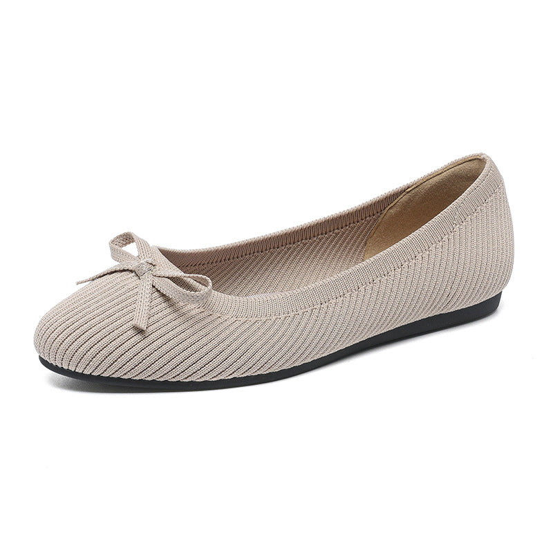 Round Toe Shallow Mouth Flat Pumps Women's Bow Casual Plus Size Convenient Shoes