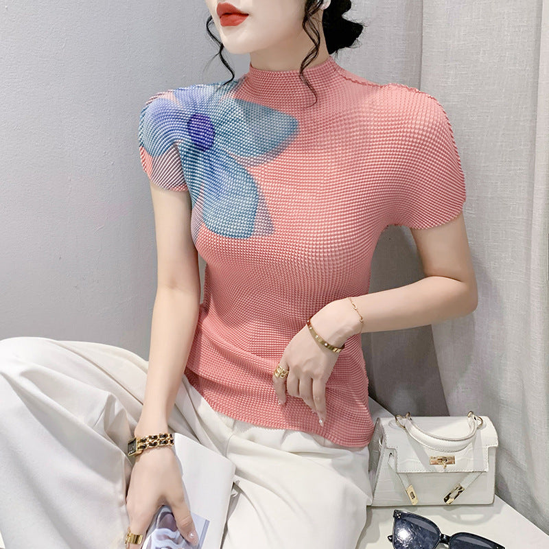 Printed Summer Fashion Large Flower Slimming Short-sleeved T-shirt 3D