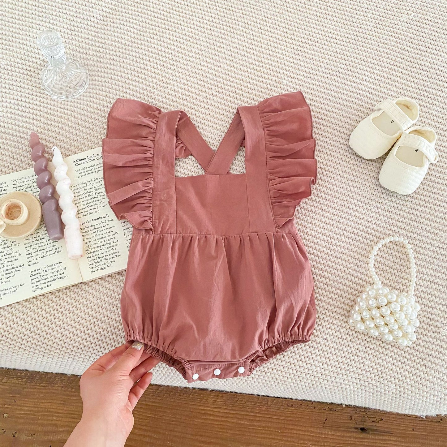 Baby Girl Summer Pure Color Cotton Strap Triangle Rompers