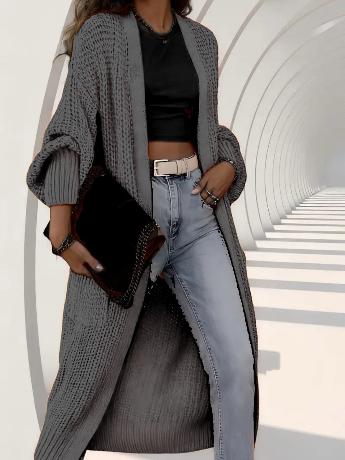 Simple Relaxed Fit Knee Length Long Sleeve Womens Coat