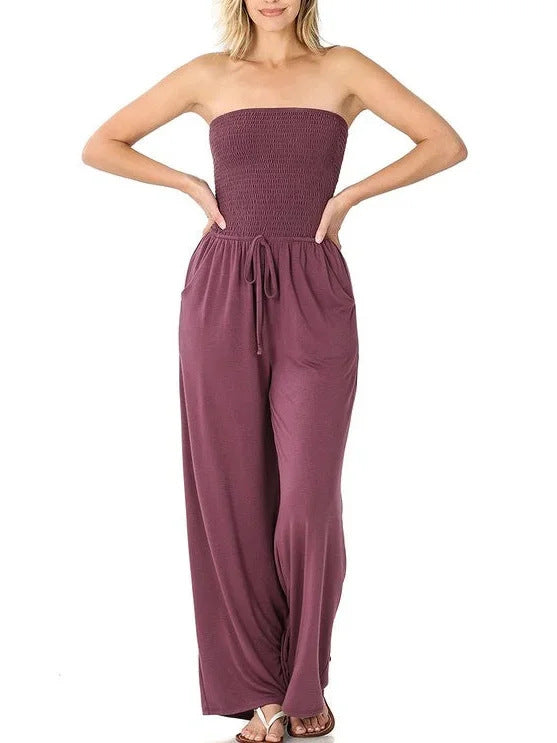 European And American Fashion Solid Color Wide Leg Jumpsuit