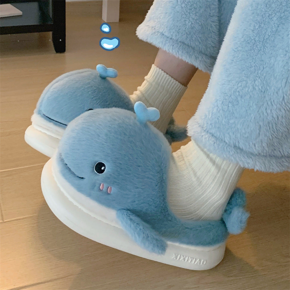 Creative Cartoon Plush Dancing Whale Cotton Slippers Inner Velvet Thermal Soft Soled