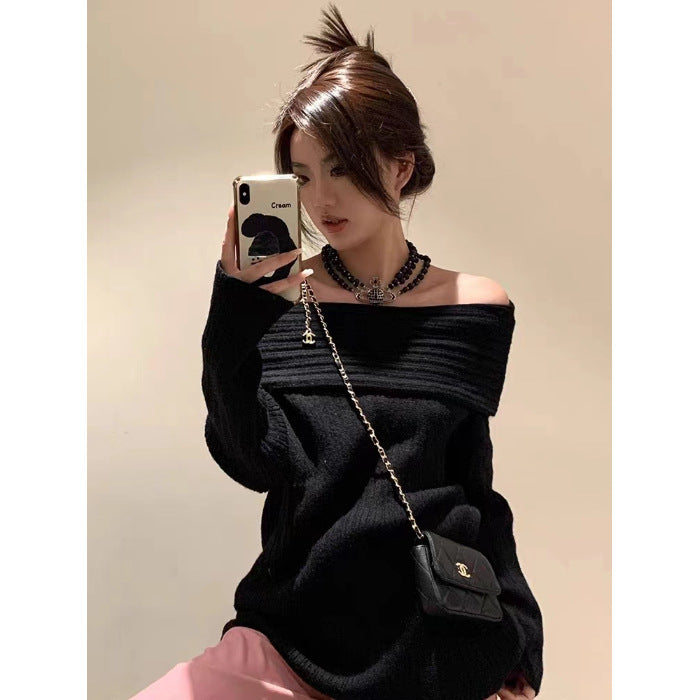 Idle Style Scarf Collar Solid Color Sweater Women's Loose Outer Wear Long Sleeve