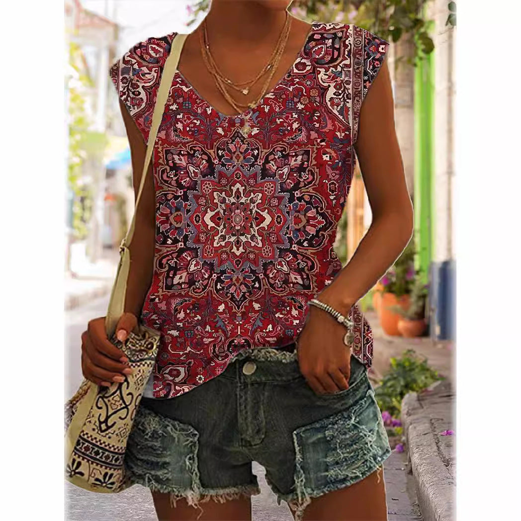 3D Digital Printing Basic Sleeveless V-neck Women's Vest Short Top
