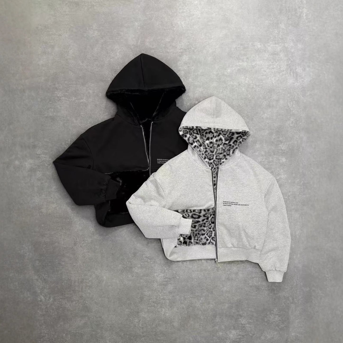 Hooded Hoodie Two Sides Can Wear Vintage Leopard Print Zipper Hoodie