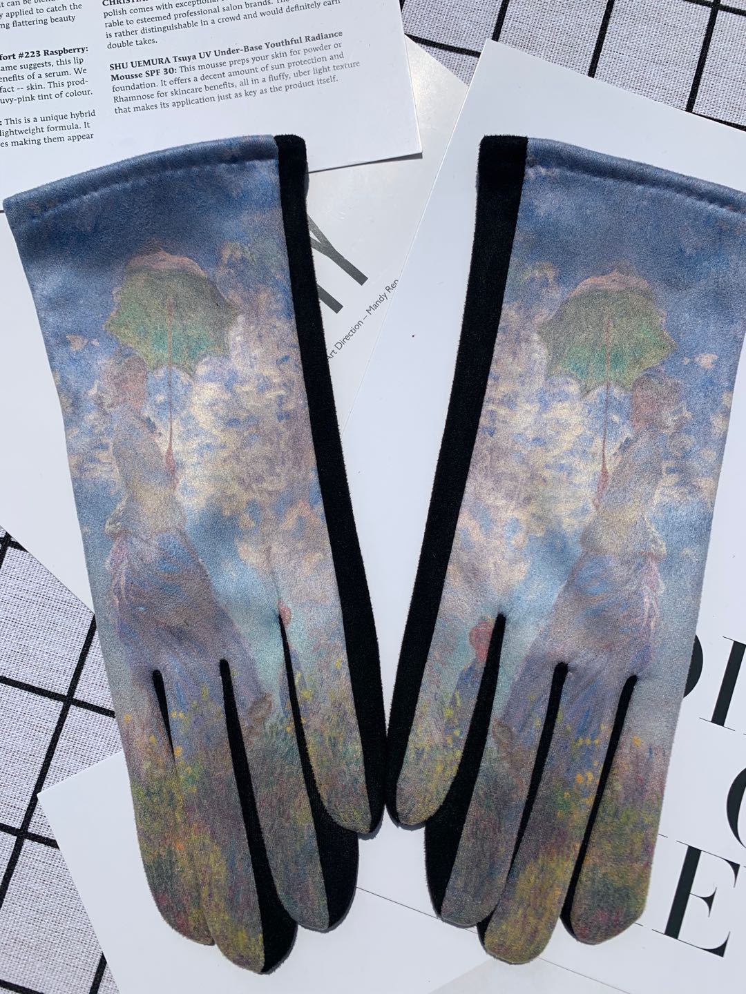 Autumn And Winter Fashion Trends Oil Painting Gloves AB Suede