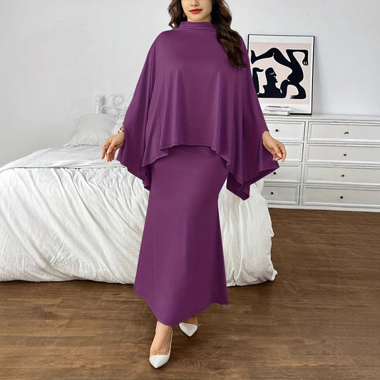 Women's Fashion Bat Sleeve Half-Zip Skirt Set
