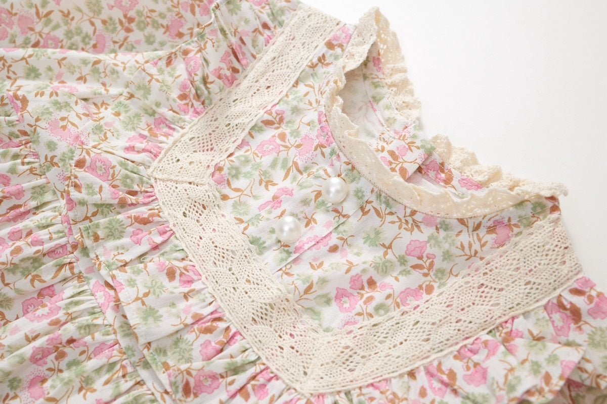 Girls' Floral Dress Garden Style Mori Style Lace Puff Sleeve Princess Dress