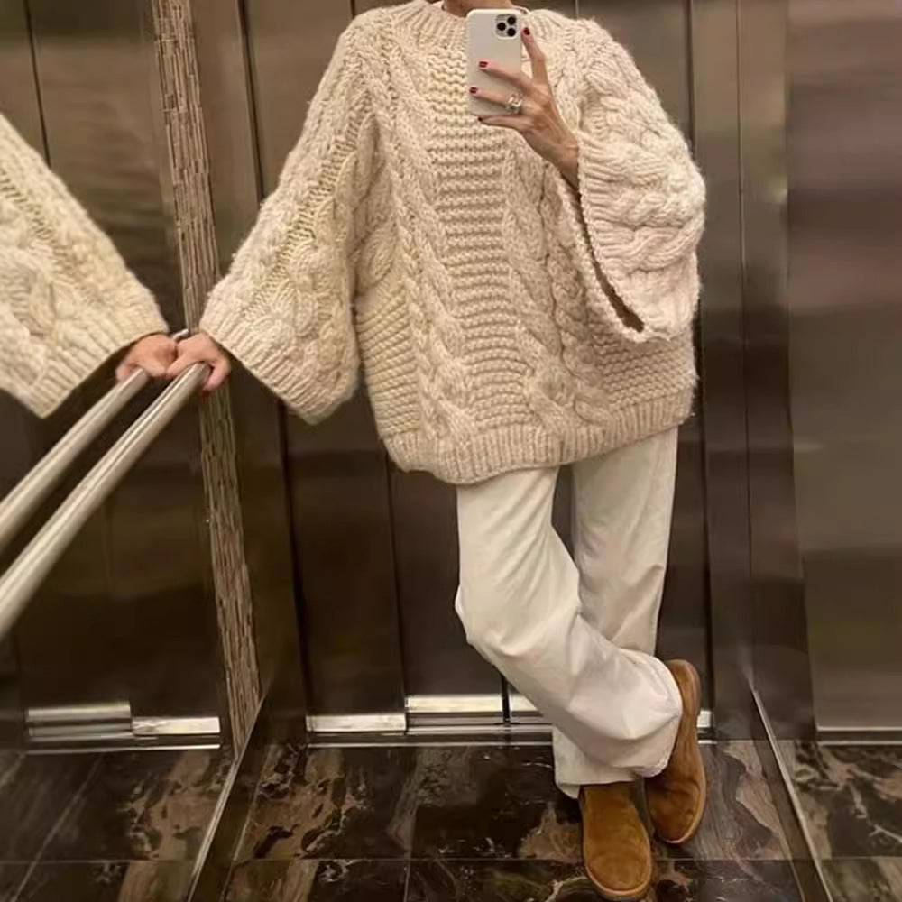 Women's Sweater Round-neck Flared Sleeves Knitted