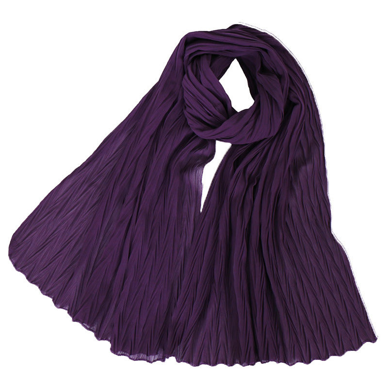 Fashion leaf crumpled solid color female headscarf