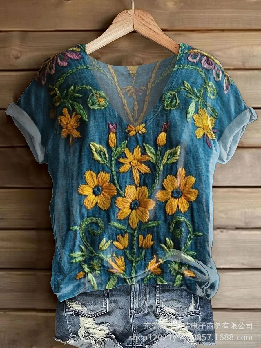 Womens Loose  Casual Top With 3D Digital Print