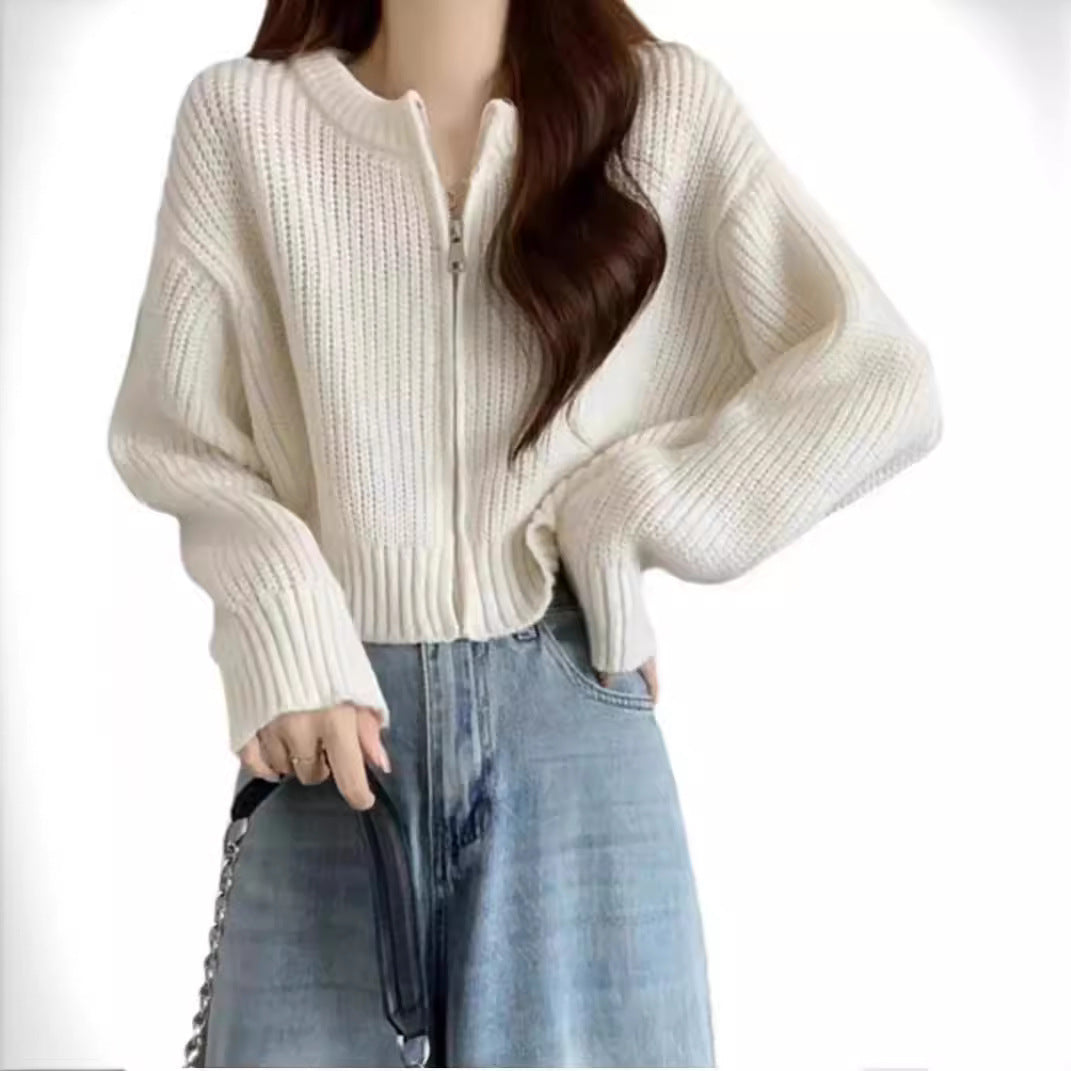Temperament Wild Short Soft Glutinous Zipper Knitted Cardigan Sweater