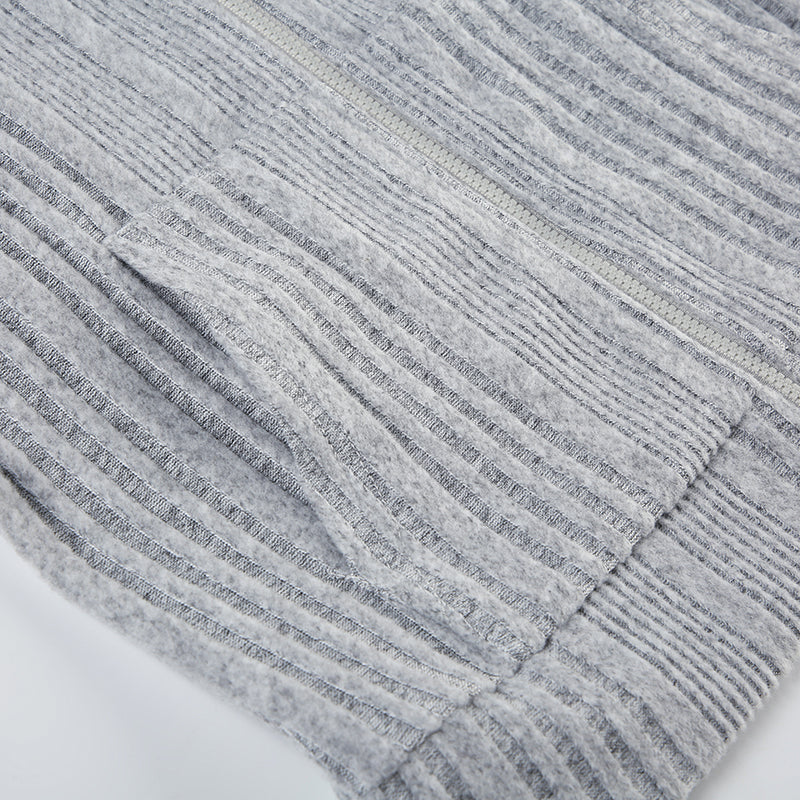 Autumn And Winter Gray With Zipper Cardigan Short Hooded Knitted Jacket