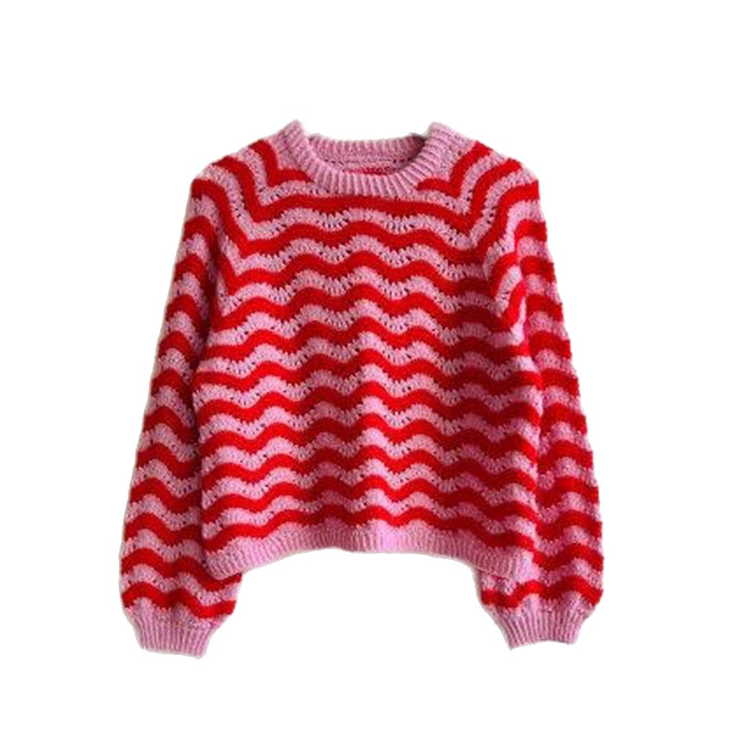 Round Neck Wave Striped Fashion Casual Women's Sweater