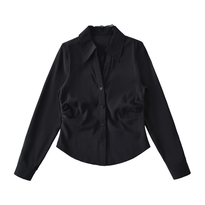 Fake Two-piece Lace Stitching Tight Waist Shirt
