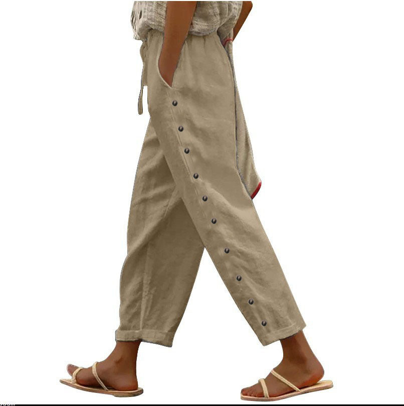 Women's Pants Elastic Waist Loose Casual Cropped Trousers