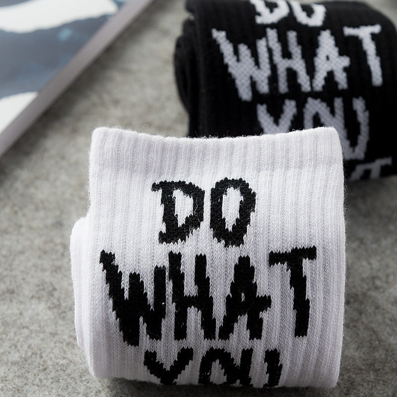 Black and white letter cotton socks