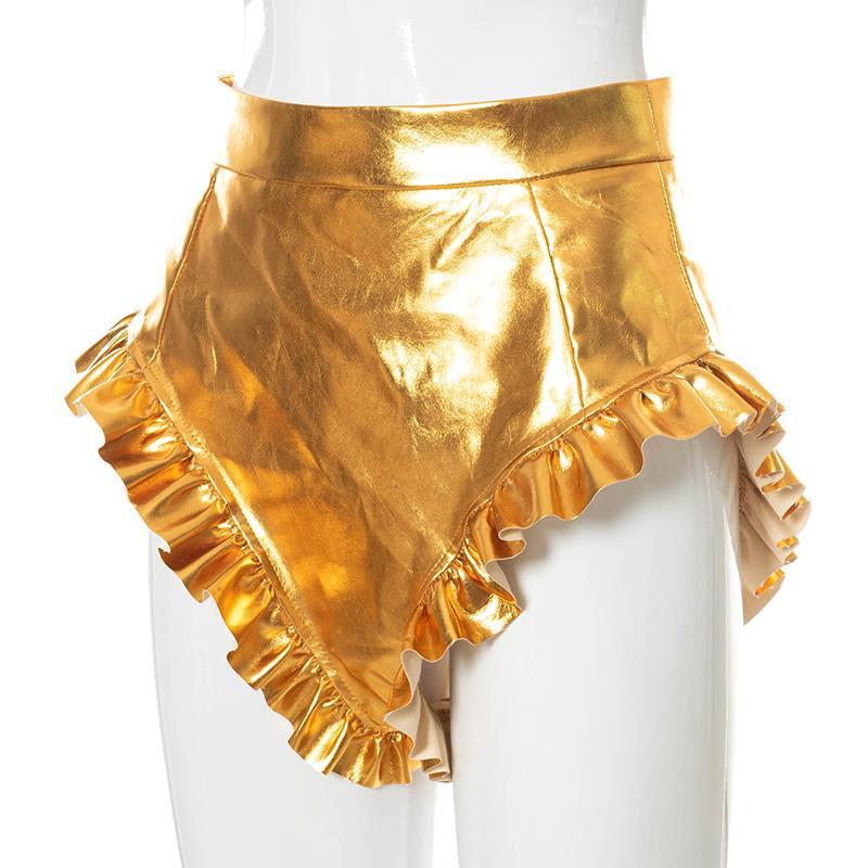 Shiny Personality PU Leather Fungus High Waist Shorts