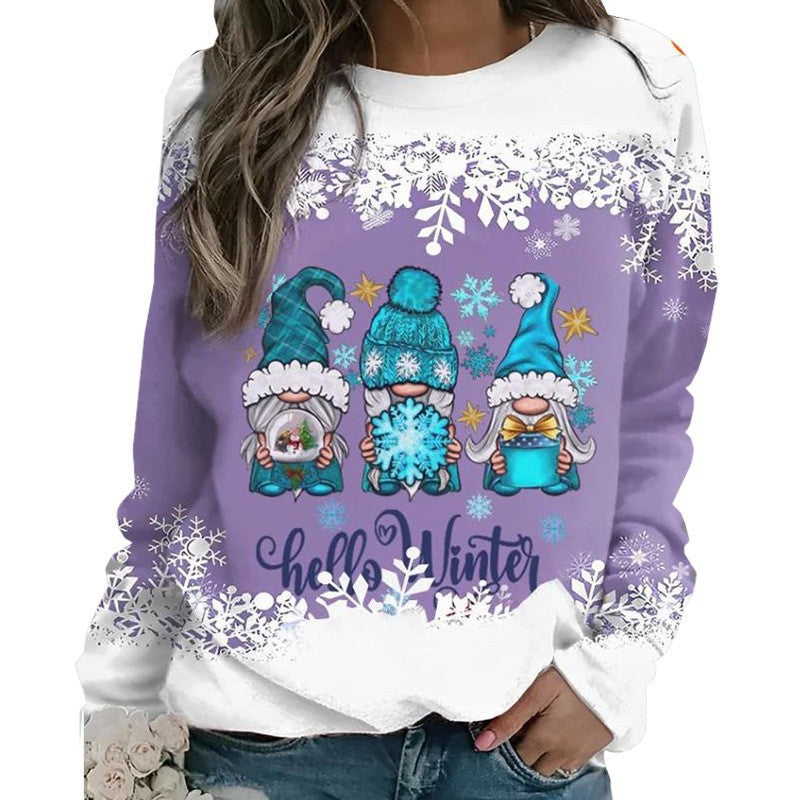 Fashion Christmas Snowman Round Neck Long Sleeve Women