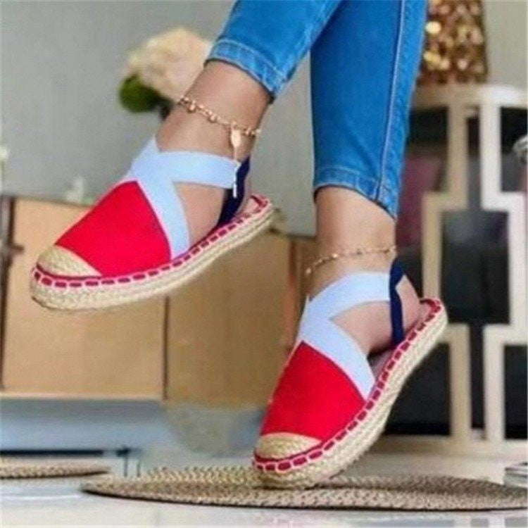 Straw Flat Women's Round Toe Elastic Sandals