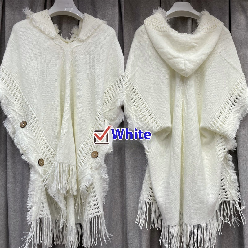 Autumn And Winter European And American Plus Size Hooded Pullover Sweater Tassel Batwing Shirt