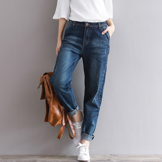 Loose And Loose Waist Women's Small Leg Jeans
