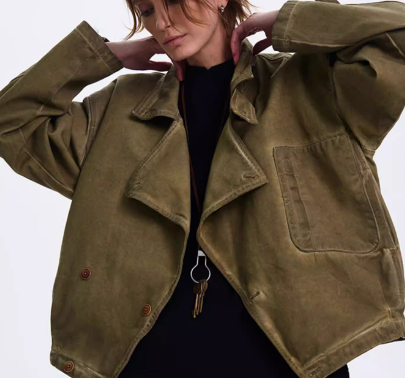 American Style Washed And Distressed Silhouette Jacket