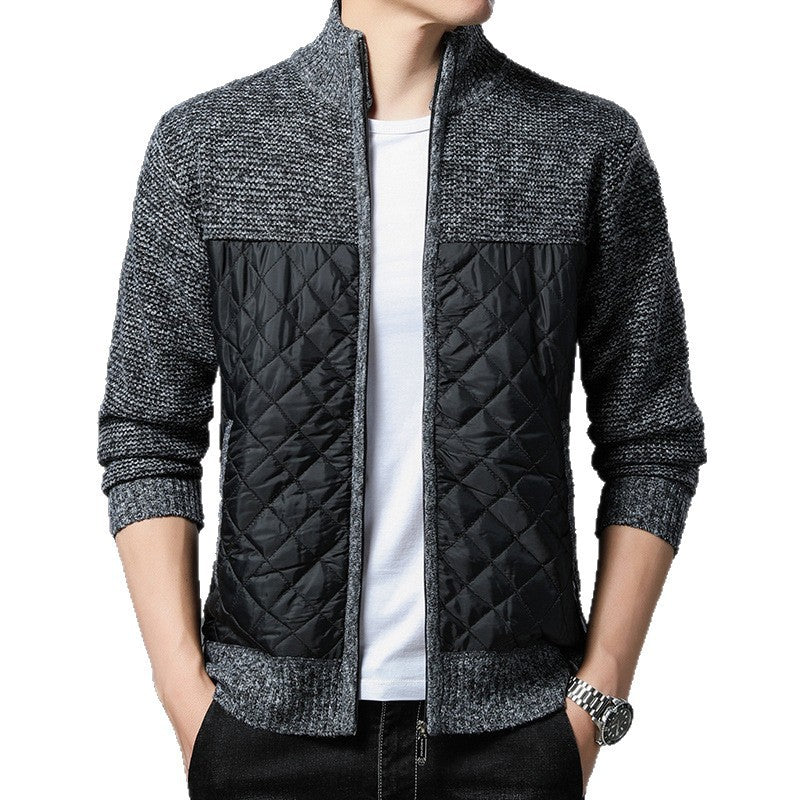 New Autumn Winter Knitted Cardigan Mens Stand-Up Collar Jacket