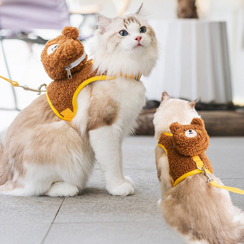Cat Walking Rope, Vest Style Dog Cartoon Animal Wool Grain Leash, Autumn And Winter Pet Cat Leash
