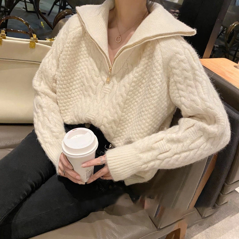 Women's Sweet Loose Turtleneck Half Zip Sweater