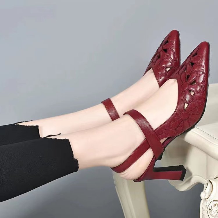 Fashion Pointed Toe Sandals Back Empty Soft Leather Hollowed Toe Box High Heels