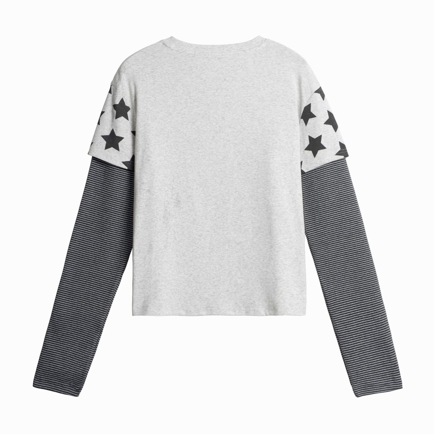 American Retro Y2K Star-Print Mock Two-Piece Long-Sleeve Top