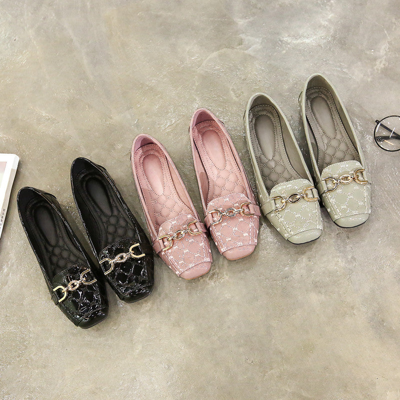 Soft bottom shoes series autumn Korean mother metal buckle shoes shoes size square shoes