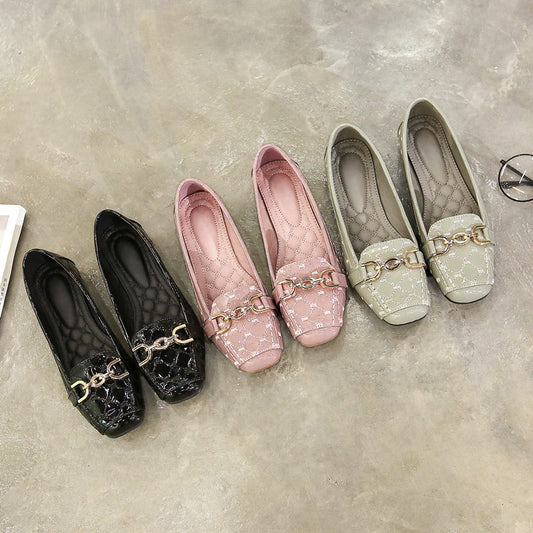 Soft bottom shoes series autumn Korean mother metal buckle shoes shoes size square shoes