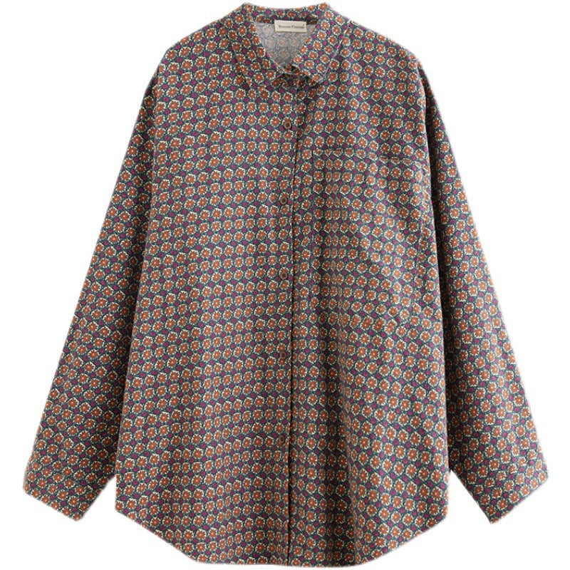 Women's Autumn And Winter New Retro Print Loose Coat Shirt