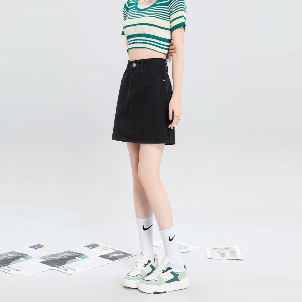Three-color Ribbon A- Line Skirt High Waist Lining Anti-exposure Skirt