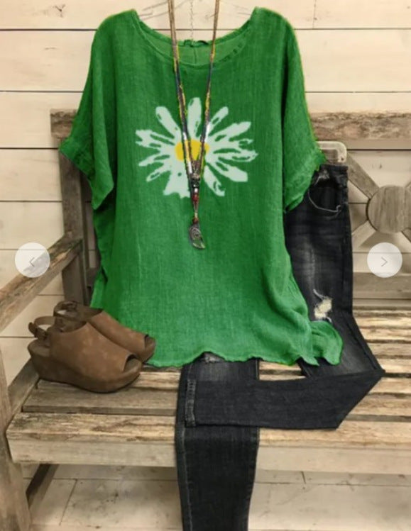 Løs Plus Size Afslappet T-shirt til kvinder i bomuldsblanding med korte ærmer