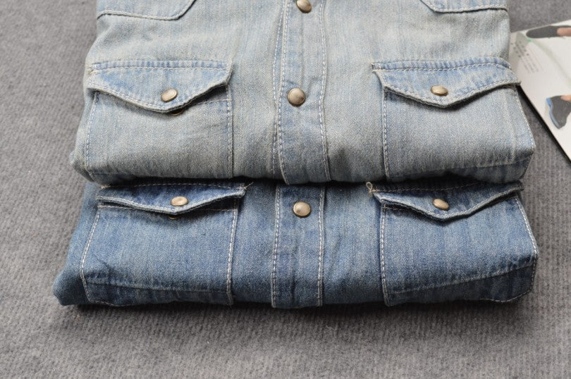 Vasket Gammeldags Tykt Slimfit Denimskjorte